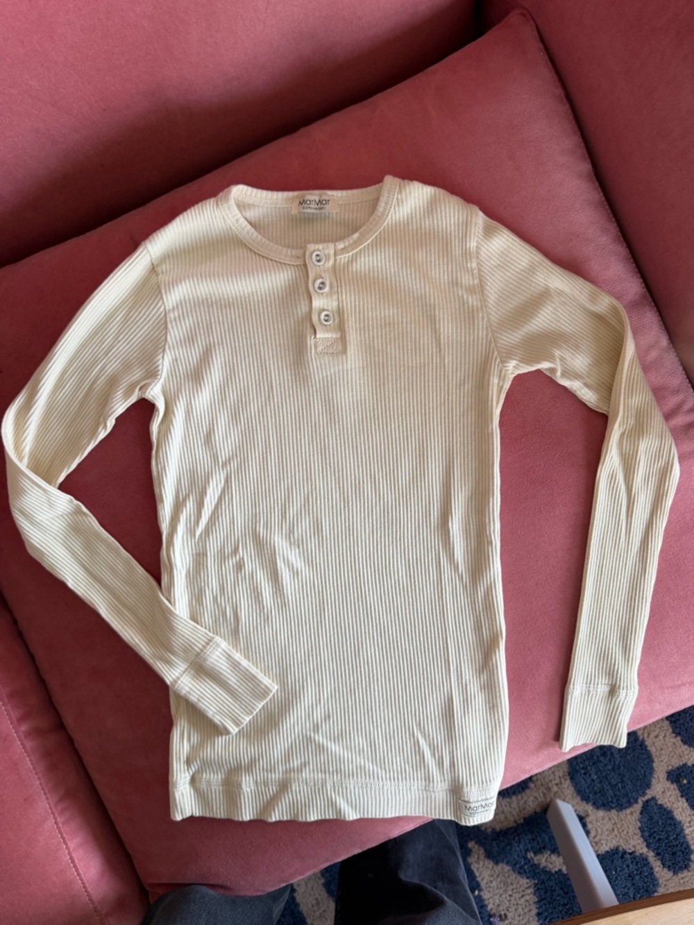 MarMar Copenhagen Cream Ribbed Henley Long Sleeve Top 10y